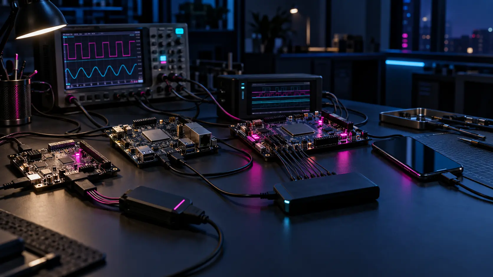 Embedded laboratory with MCU, Linux, FPGA and connected-device test platforms