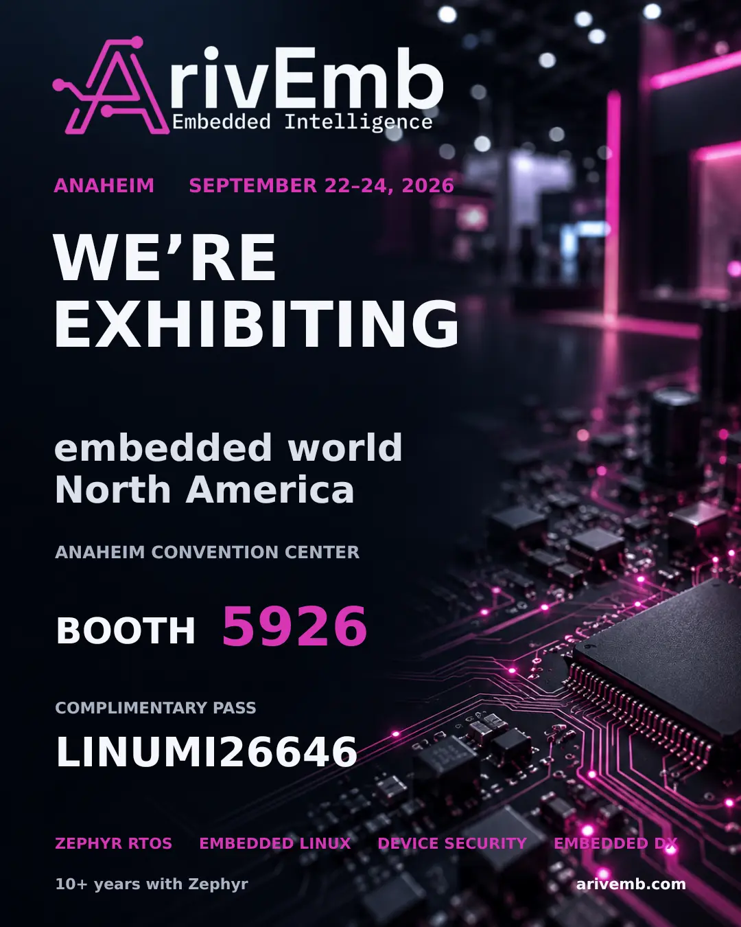 ArivEmb at Embedded World North America 2026, booth 5926